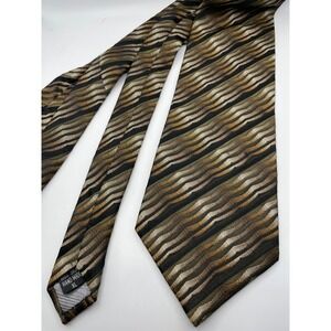 Alberto Zerra Rome New York Mens XL Silk Tie Wavy Stripe Green Bronze Gold 4"